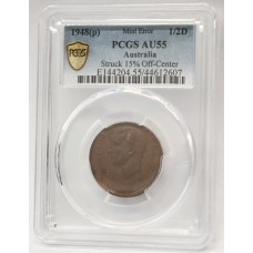 AUSTRALIA 1948 . HALF  1/2 PENNY . ERROR . MIS-TRIKE